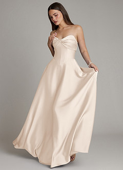 Azazie Meleena Vestidos de damas de honor Vestido de Alabastro Blanco de Satén Elástico de Línea A con Sin tirantes image5