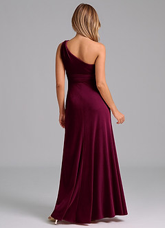 Azazie Dallas Vestidos de damas de honor Vestido de Cabernet de terciopelo de Corte en A con Hombro unilateral image2