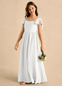 Azazie Patsy Girls Formal Flower Girl Klänningar Klänning A-linje i Chiffong Hjärtformad urringning image5
