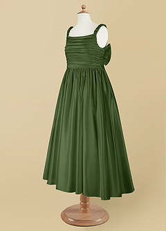 Azazie Cutie Pie Robe Demoiselle D'honneur Fillette Robe Trapèze en Mat Satiné Plissée Olive image9