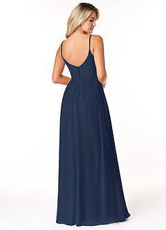 Azazie Rayna Brautjungfernkleider A-Linie V-Hals Gefaltet Chiffon Kleid Dunkelmarine image2