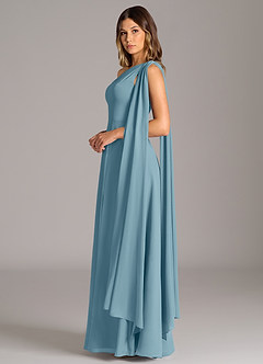 Azazie Tella Bridesmaid Dresses Moody Blue A-Line One Shoulder Chiffon Dress image5
