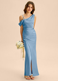 Azazie Madelyn Junior Osłona Zza ramienia Satyna elastyczna Długość podłogi Młodsza druhna Sukienka image4