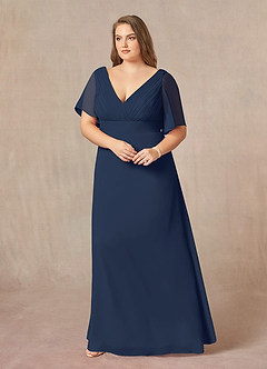 Azazie Alessa Mother of the Bride Dresses Dark Navy A-Line V-Neck Pleated Chiffon Dress image9