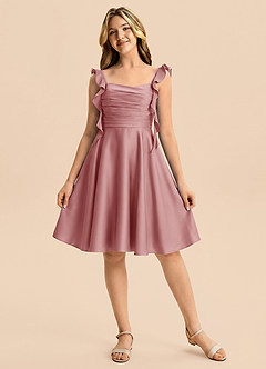 Azazie Kira Junior Dusty Rose A-Line Ruched Stretch Satin Dress image6