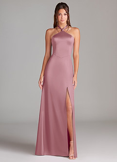 Azazie Elliana Bridesmaid Dresses Vintage Mauve Sheath Side Slit Stretch Satin Dress image5