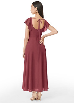 Azazie Bondi Brautjungfernkleider Eine Linie Gestreift Chiffon Kleid Merlot image5