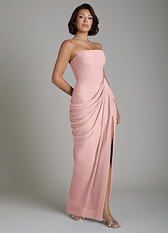 Azazie Nyra Robes de demoiselle d'honneur Robe Fourreau en Mousseline de soie Corset Rose Poudré image7