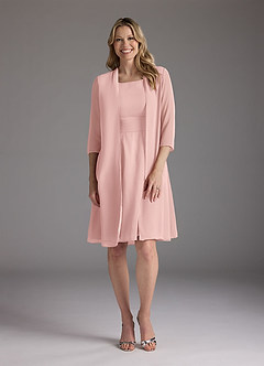 Azazie Shirley Mother of the Bride Dresses Powder Pink A-Line Scoop Pleated Chiffon Dress image1