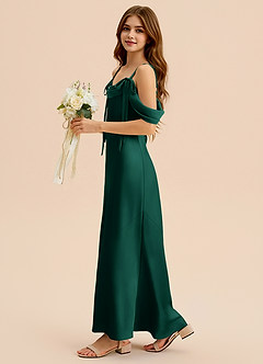 Azazie Bellalina Junior Vestido de Esmeralda de Satén Elástico de Corte Sirena con Plisado image5