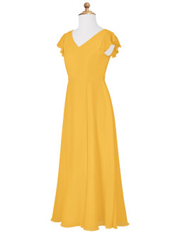 Azazie Claudine Junior Marigold A-Line Pleated Chiffon Dress image7