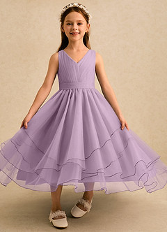 Azazie Seraphina vestidos de niña de las flores Vestido Glicinia de Tul de Corte en A con Plisado image4
