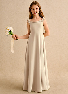 Azazie Puppy Girls Formal Flower Girl Dresses Champagne A-Line Pleated Chiffon Dress image4