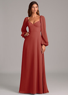 Azazie Annistyn Abiti da Damigella Abito A-Line in Chiffon Manica Lunga Terracotta image3