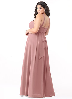 Azazie Dixie Abiti da Damigella Abito A-Line in Chiffon con Scollo Halter a Pieghe Rosa Polverosa image9