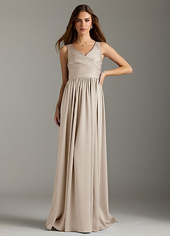 Azazie Keyla Bridesmaid Dresses Frost A-Line Pleated Stretch Satin Dress image3