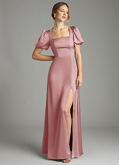 Azazie Fyona Bridesmaid Dresses Dusty Rose A-Line Pleated Stretch Satin Dress image3