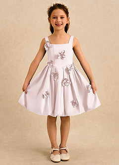 Azazie Lillian vestidos de niña de las flores Vestido Rosa Rubor de Satin Mate de Vestido de princesa con Plisado image3