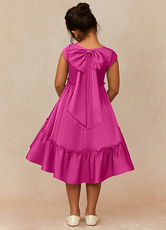 Azazie Lee Flower Girl Dresses Fuchsia A-Line Bow Stretch Satin Dress image5