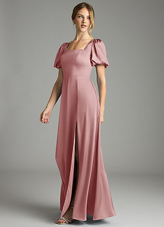 Azazie Fyona Bridesmaid Dresses Dusty Rose A-Line Pleated Stretch Satin Dress image4