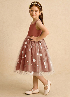 Azazie Bean Vestidos de florista Vestido Castanho Aloirado de Tule de Vestido de baile com Laço image5