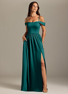 Azazie Calianna Bridesmaid Dresses Peacock A-Line Off the Shoulder Stretch Satin Convertible Dress image5