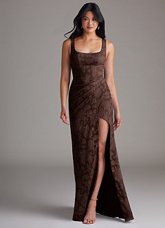 Azazie Mero Bridesmaid Dresses Ganache Sheath Pleated Floral Burnout Dress image4