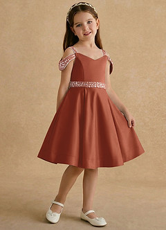 Azazie Judi Jurken voor bloemenmeisjes A-Lijn Jurk van Mat Satijn Kastanjebruin image4