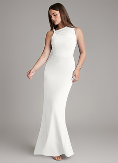 Azazie Charice Brautjungfernkleider Etui Plissee Chiffon Kleid Weiß image3