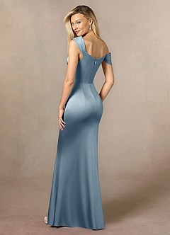 Azazie Laramie Mother of the Bride Dresses Dusty Blue Mermaid Pleated Stretch Satin Dress image3
