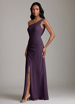 Azazie Madelyn Bridesmaid Dresses Plum Mermaid One Shoulder Chiffon Convertible Dress image6