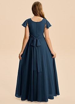 Azazie Cady Junior Robe Trapèze en Mousseline de soie Plissé Bleu Marine Foncé image2