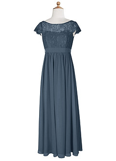 Azazie Silvermist Junior A-Linie Plissee Chiffon Kleid Neptunblau image8