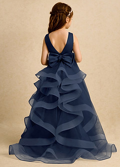 Azazie Lior Flower Girl Dresses Dark Navy Ball-Gown Pleated Tulle Dress image6