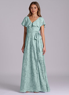 Azazie Lainey Brautjungfernkleider A-Linie mit Taschen Blumen-Burnout Kleid Nebel image4