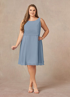 Azazie Shirley Mother of the Bride Dresses Dusty Blue A-Line Scoop Pleated Chiffon Dress image11