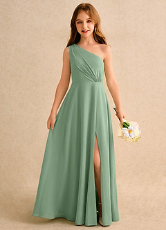 Azazie Puddles Girls Formal Abiti da Ragazza di Fiori Abito A-Line in Chiffon Monospalla Matcha image1