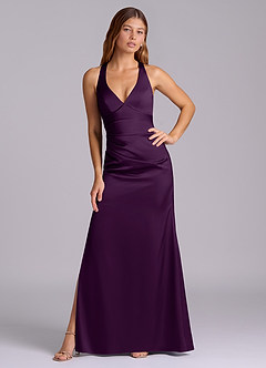 Azazie Amelie Suknie dla druhen Linia A Pofałdowany Satyna elastyczna Do ziemi Sukienka image5