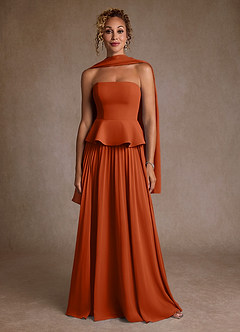 Azazie Josabeth Venta Final Vestido de Naranja Quemada de Gasa de Corte en A con Plisado image5