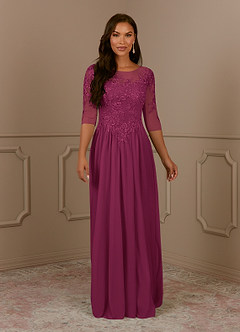 Azazie Harriet Mother of the Bride Dresses Mulberry A-Line Scoop lace Mesh Dress image1