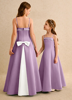 Azazie Izel Girls Formal Flower Girl Dresses Ivory Wisteria A-Line Pleated Matte Satin Dress image1