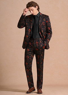 front Caleb Black Vintage Halloween Print Suit