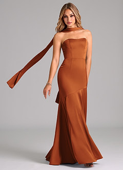 Azazie Shiloh Bridesmaid Dresses Cinnamon Mermaid Strapless Stretch Satin Convertible Dress image1