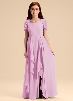 Azazie Priya Junior Vestido de Rosa Caramelo de Gasa de Corte en A con Blusón image1