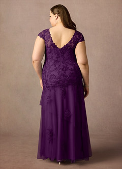 Azazie Romy Mother of the Bride Dresses Grape Mermaid V-Neck Sequins Tulle Dress image8