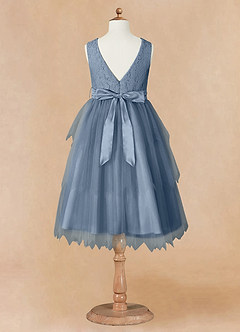 Azazie Chica Flower Girl Dresses Dusty Blue A-Line Lace Tulle Dress image12