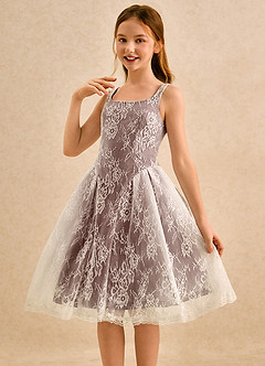 Azazie Cubbie Girls Formal Blumenmädchenkleider A-Linie Spitze Kleid Espresso image3
