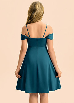 Azazie Anselie Junior Ink Blue A-Line Off the Shoulder Stretch Satin Dress image2