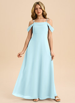 Azazie Anselie Junior Cloud Blue A-Line Off the Shoulder Chiffon Dress image1