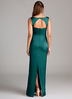 Azazie Flori Bridesmaid Dresses Peacock Sheath Side Slit Stretch Satin Dress image2